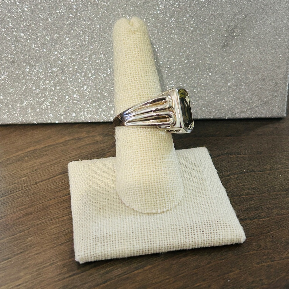 Lemon Quartz Sterling Silver Ring 925 Art Deco Style Yellow Gemstone Size 8 - Picture 3 of 6